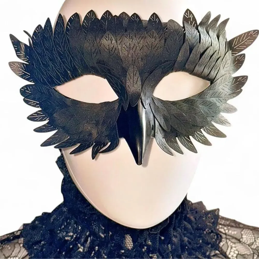 Black Faux Feather Raven Crow Owl Bird Eye Mask Avant Garde Party Rave Festival